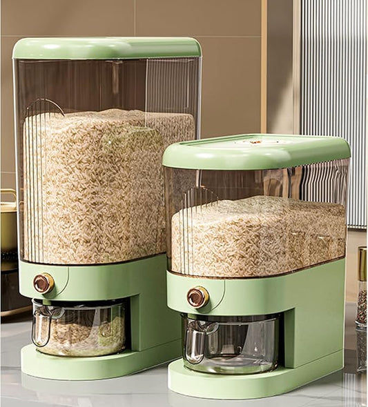 22LB Rice Dispenser, Large Grain Container Storage with Lid Measuring Cylinder Household Cereal Dispenser Bucket for Kitchen Soybean Corn (22LB-Green)