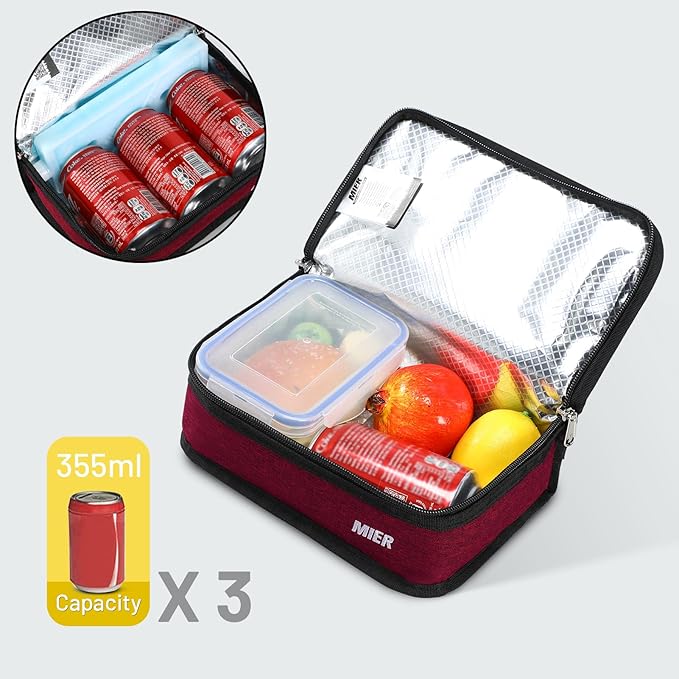 MIER Small Lunch Bag for Kids & Adults Compact Insulated Lunch Box Portable Thermal Mini Cooler for Work School Travel, Dark Red