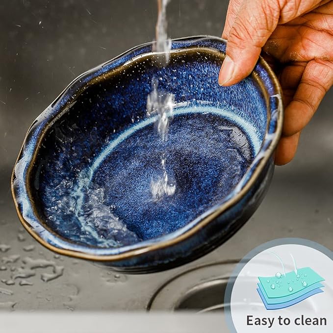 KOOV Ceramic Pie Dish, 6.5 Inches Pie Pan, Pot Pie Pans for Baking, Pie Plate for Dessert Kitchen, Round Baking Dish Pan for Dinner, Wave Series, Set of 6 (Nebula Blue)