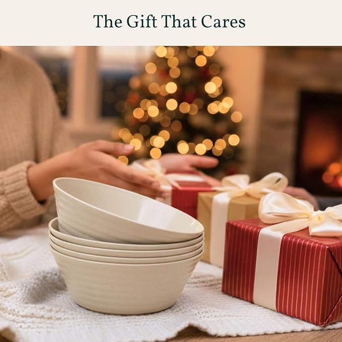 Homienly Premium Wheat Straw Bowls, Unbreakable Large Cereal Bowl Set of 6, Alternative to Plastic Bowls, Microwave & Dishwasher Safe 50 OZ Big Bowl for Home, Outdoor- Beige