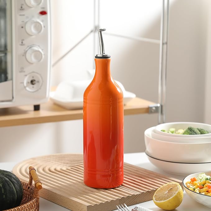 Sweejar Large Ceramic Olive Oil Dispenser Bottle, Opaque Oil Cruet Protects to Reduce Oxidation, Suitable for Storage Vinegar, Soy Sauce & Other Liquids, Pack of 1, 24 Fl Oz(Gradient Orange)