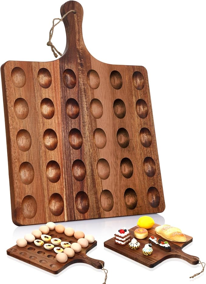 Gerrii Reversible Wooden Deviled Egg Platter Deviled Egg Tray Charcuterie Board Cutting Board Cheese Serving Tray for Home Kitchen(13 x 17 Inch, 30 Holes)