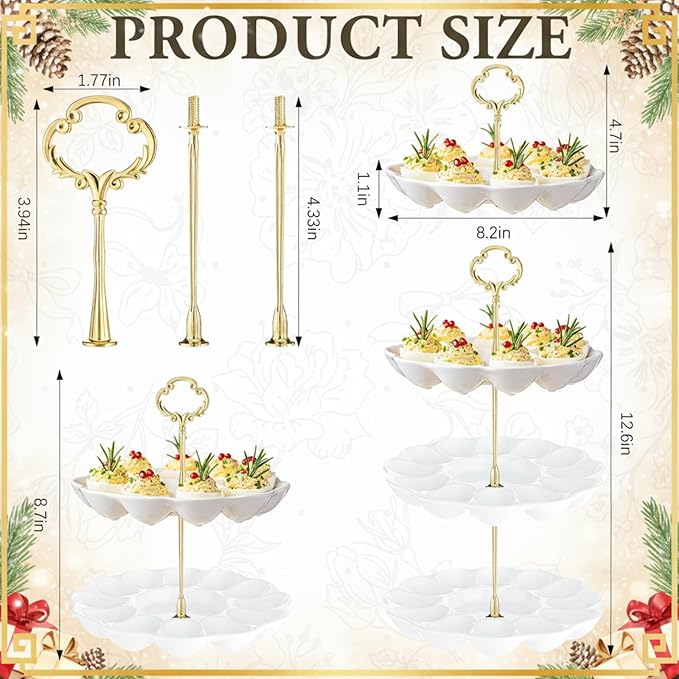 3 Tier Ceramic Easter Deviled Egg Platter 36 Hole Deviled Egg Tray Container, Detachable Eggs Holder Tower for Easter Party Food Container for Kitchen Countertop Microwave Dishwasher Freezer