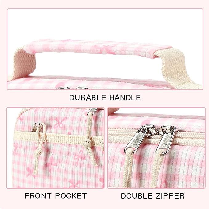 LEDAOU Lunch Box Kids Insulated Lunch Bag Girls Toddler Reusable Lunchbox for School Picnic Hiking (Bowknot-Pink)