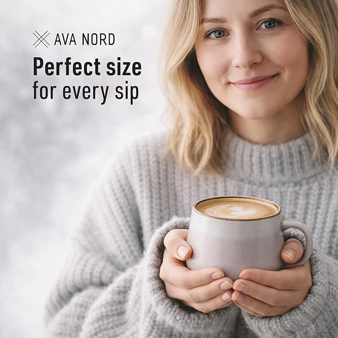 Large Ceramic Coffee Mugs Set of 4 | 16 oz Stoneware Coffee Cups | Lead-Free, Non-Toxic | Microwave and Dishwasher Safe | Comfortable Handle | Nordic Design for Tea, Cocoa, Latte | Rose Sand
