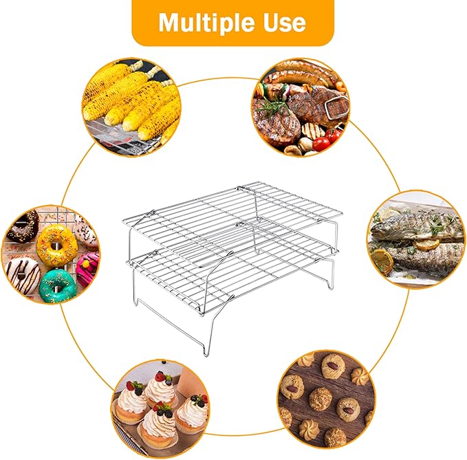 TeamFar Cooling Rack, 5-Tiers Stainless Steel Baking Cooling Wire Rack for Baking Roasting Cooking, Healthy & Firmly Weld, Stackable & Collapsible, Dishwasher Safe, 15”x10”