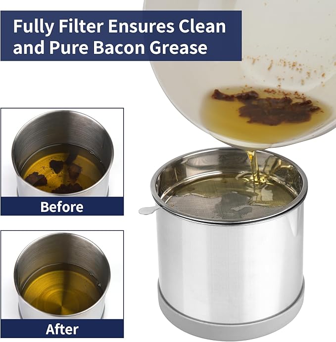 Ohtomber 1.2L Bacon Grease Saver Container with Fine Mesh Strainer and Non-slip Silicone, Cooking Oil Keeper Grease Fat Storage Filter Container for Kitchen, Used Oil Holder Pot