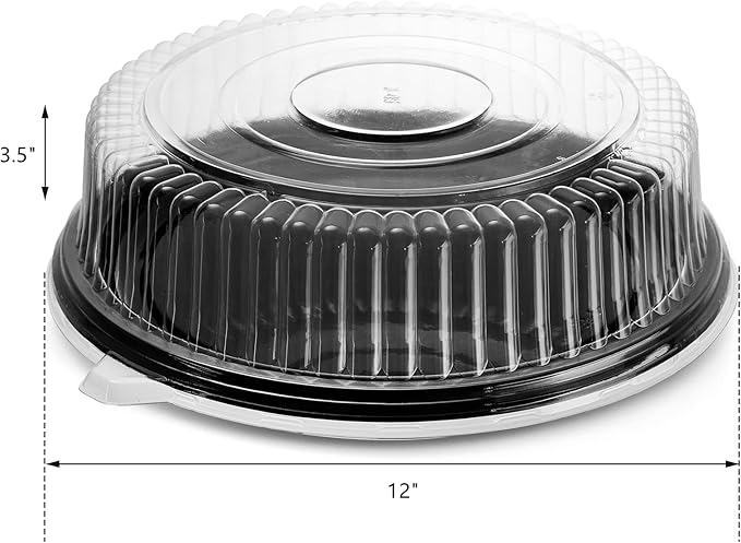 Frcctre 12 Pack 12 Inch Plastic Serving Tray with Lid, Disposable Plastic Food Serving Platters with Clear Dome Lids, Stackable Round Trays for Party, Takeout Food, Catering, Picnic