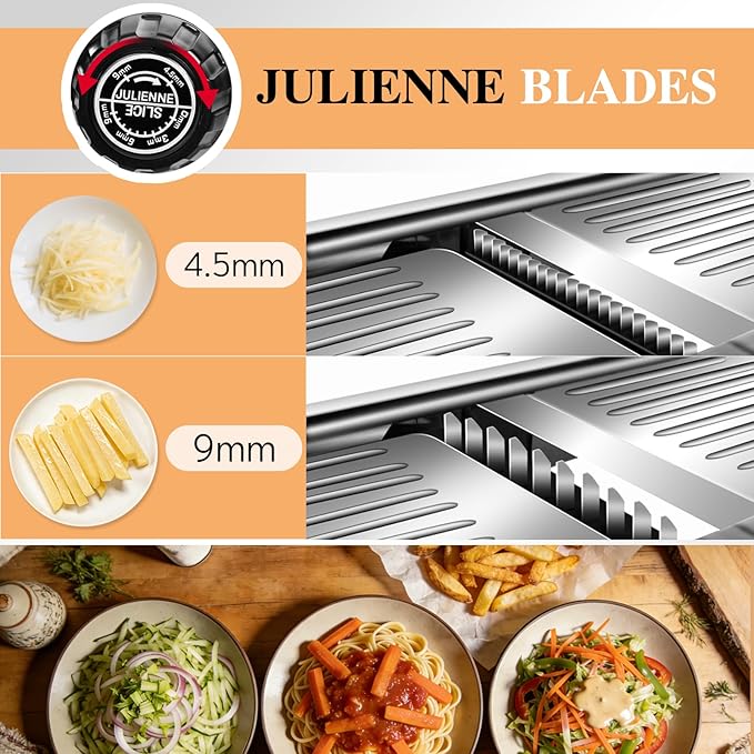 MASTERTOP Adjustable Mandoline Food Slicer,Vegetable Slicer Fruit Cutter,Stainless Steel Kitchen Mandolin,Julienne Slicers for Kitchen Onion Potato, Tomato, Carrot, Vegetable, and Fruit