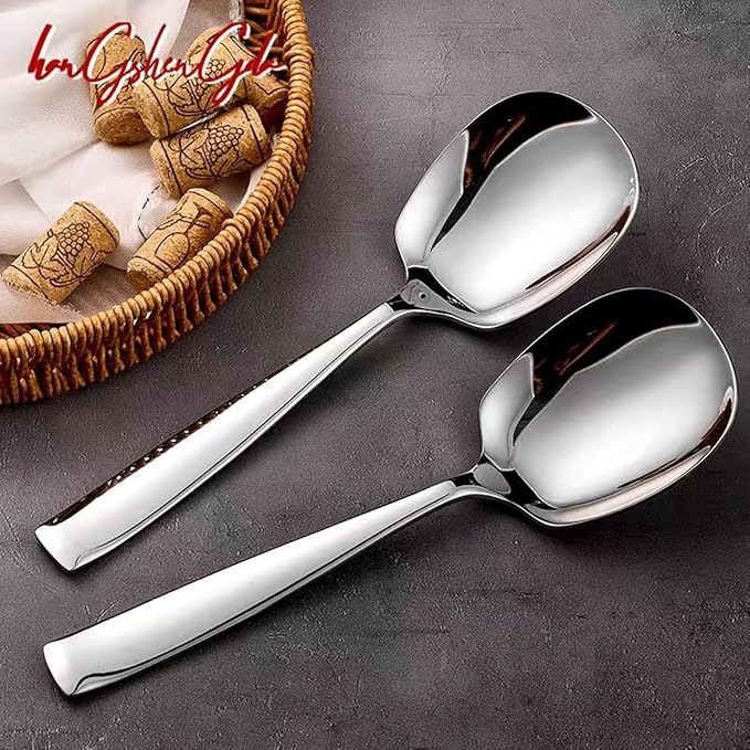Premium 316L Stainless Steel Serving Spoons，Buffet Dinner Restaurant Serving Utensils, Catering Set for Party Banquet,9.5"L x 2.8"W