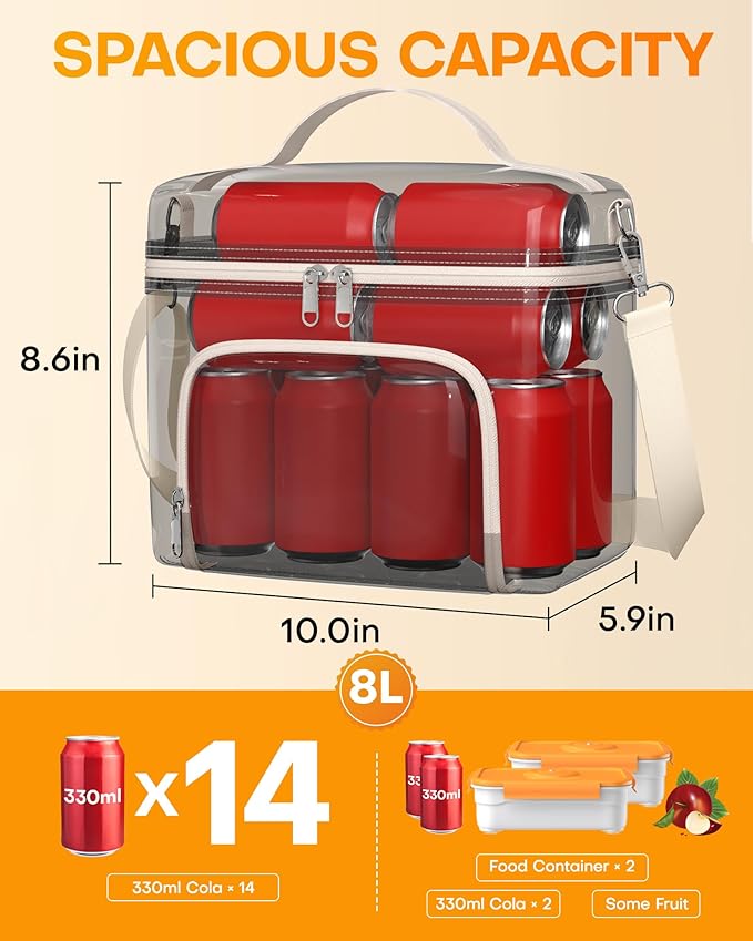 HOTOR Lunch Box for Women - Insulated Lunch Bag with Spacious 8L Capacity, PU Leather Cooler Bag, Water-Resistant & Easy to Clean, Ideal for Work or Everyday Use, Beige, 10.0" x 8.6"x 5.9"