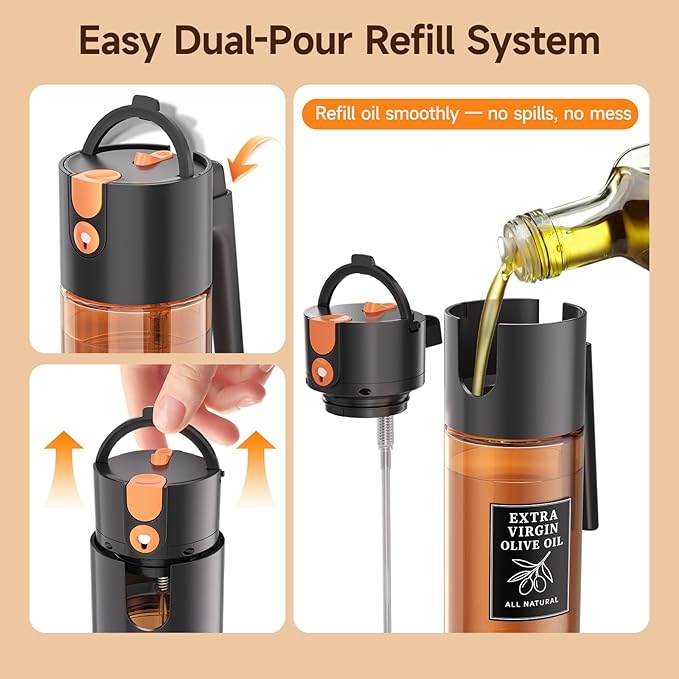 Premium Olive Oil Sprayer for Cooking - Fine Mist Oil Mister, Leak Free Oil Dispenser for Air Fryer, Premium Oil Sprayer Bottle, Glass & Durable Design for Grilling, BBQ & Salads for Home Kitchens