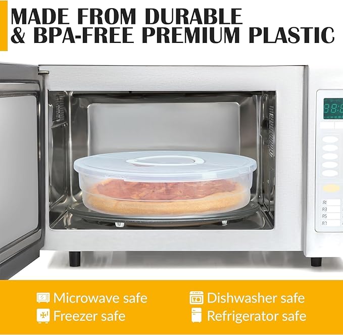 2 Pack Plastic Pie Carrier with Lid and Handles - Airtight Cover, BPA Free Container for Pies and Pastry Products - Round Keeper Keeps Cookies, Muffins, Cupcakes, Bakery Fresh