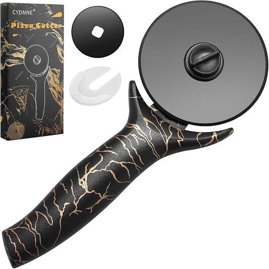 pizza cutter wheel with Removable and Washable Blade - Perfect for pizza Rolls, Pastry, Cheese, and cakes - Easy to Clean and Replace - Non-slip Grip for Smooth Cutting 8.47 Inches (Black)