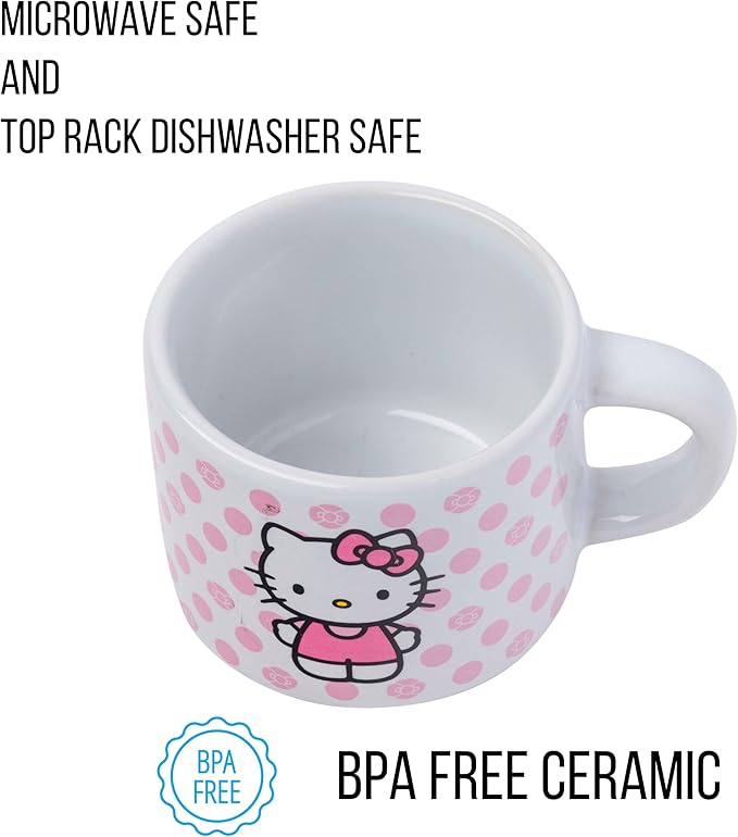 Silver Buffalo Sanrio Hello Kitty Polka Dots 4pc Stackable Ceramic Espresso Small Cup Set, 3 Ounces