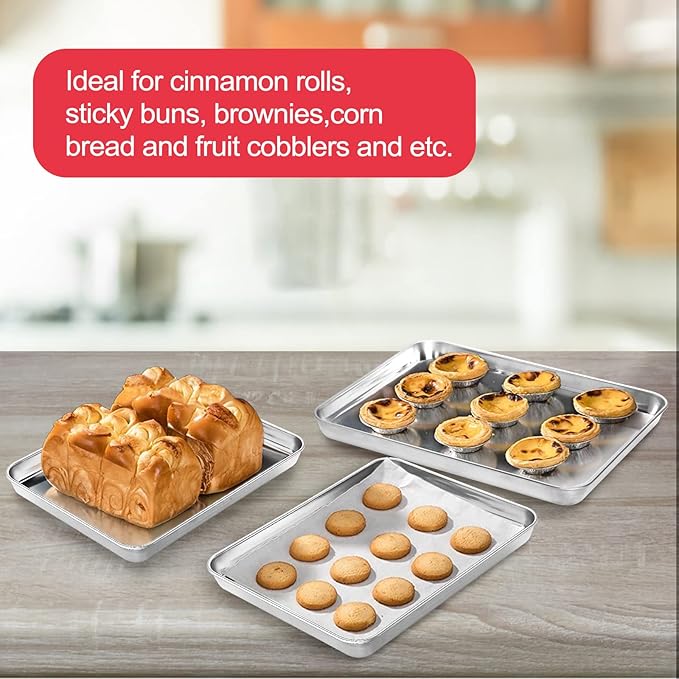 Baking Sheet, Stainless Steel Cookie Sheet Baking Pan Tray for Toaster Oven Size 9 x 7 x 1 Inch, Non Toxic & Healthy, Mirror Finish & Easy Clean, Dishwasher Safe