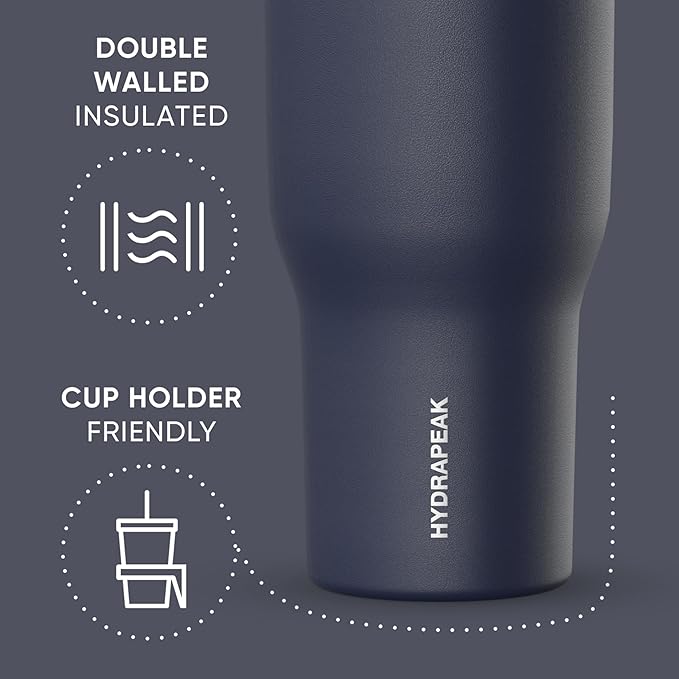Hydrapeak Nomad 40 oz Tumbler with Handle and Straw Lid, Leakproof, Double Insulated, 40oz Cup Stainless Steel (Navy)