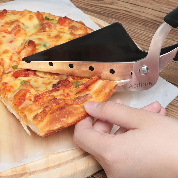 Pizza Scissors, Pizza Cutter with Shovel, Food-Grade Sharp Stainless Steel Blade and Soft Grip Handle, Multifunctional Kitchen Scissors, 27cm, Black/Grey