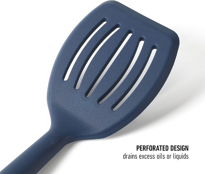 Calphalon Prime Stainless Steel Slotted Turner W/Navy Blue Silicone Head
