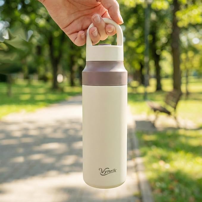 White Stainless Steel Water Bottle Insulated 20 oz Tumbler with Handle,Leak Proof Travel Bottles,Water Cup with Lids