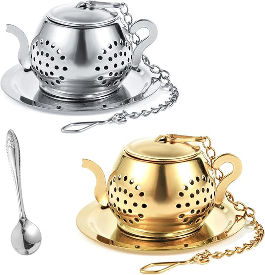 2-Pack Premium Tea Infusers with Spoon – 304 Stainless Steel Loose Leaf Tea Strainer & Steeper – Teapot Design for a Thoughtful Brewing Journey