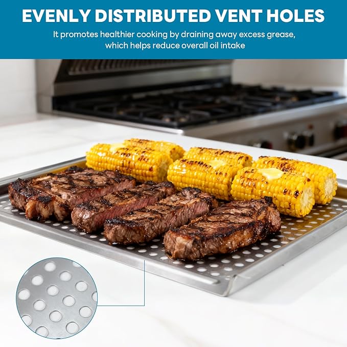 Grill pan, Grill topper for outdoor grill with hole, 17.7 * 12.6 Cooking Surface, Stainless steel grill pan for Gas Grill,camping or party (larger)
