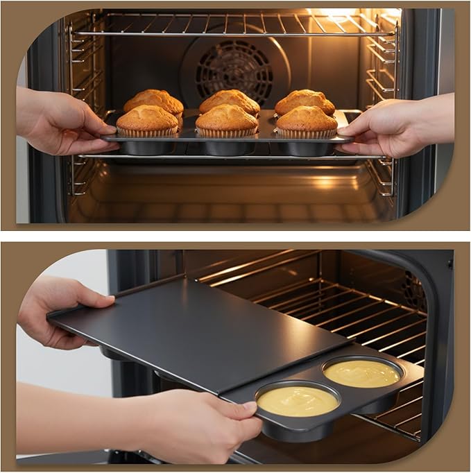 6 Cup Straight Side Jumbo English Muffin Cupcake Pan with Lid, Nonstick Hamburger Bun Pan, Nonstick Baking Tin Tray Mold for Baking Burger Buns Roll Focaccia Quiche Pancake