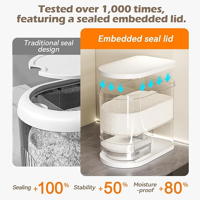 Rice Dispenser 22-25 Lbs Rice Storage Container with Measuring Cup Moisture Proof, Large Cereal Dry Food Storage, Household Airtight Food Dispenser Bucket for Kitchen Pantry Organization
