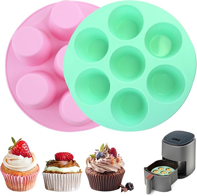Silicone Egg Bite Molds 2 Pack Air Fryer Muffin Pan for Baking 7 Cups Air Fryer Cupcake Mold Nonstick Silicone Mini Muffin Molds for Egg Bite Muffins Tart Mini Cupcake Bread Chocolate Dessert