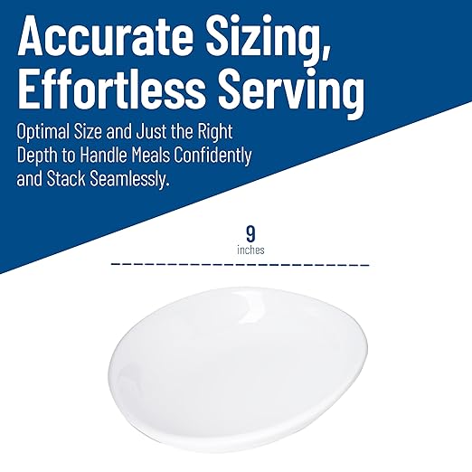 Carlisle FoodService Products Stadia Reusable Plastic Plate Pasta Plate for Home and Restaurant, Melamine, 9.5 Inches, White
