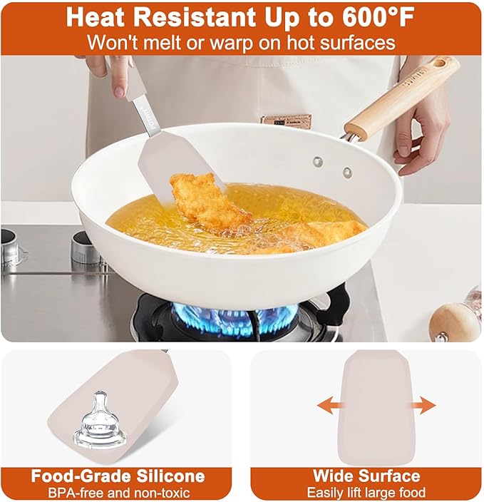 Silicone Spatula, 13 x 3.2 In, 600°F Heat Resistant Kitchen Spatula, BPA Free, Flexible Turner For Non Stick Frying Pan, Cooking, Flipping Egg and Pancake, Dishwasher Safe (Khaki)