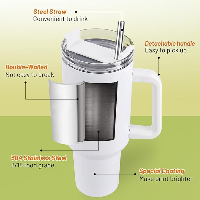 Joyclub 4 Pack 40oz Sublimation Tumbler with Handle Insulated Large Tumbler Bulk, Coffee Travel Cups Stainless Steel Travel Mug for Diy Craft Heat Press Print