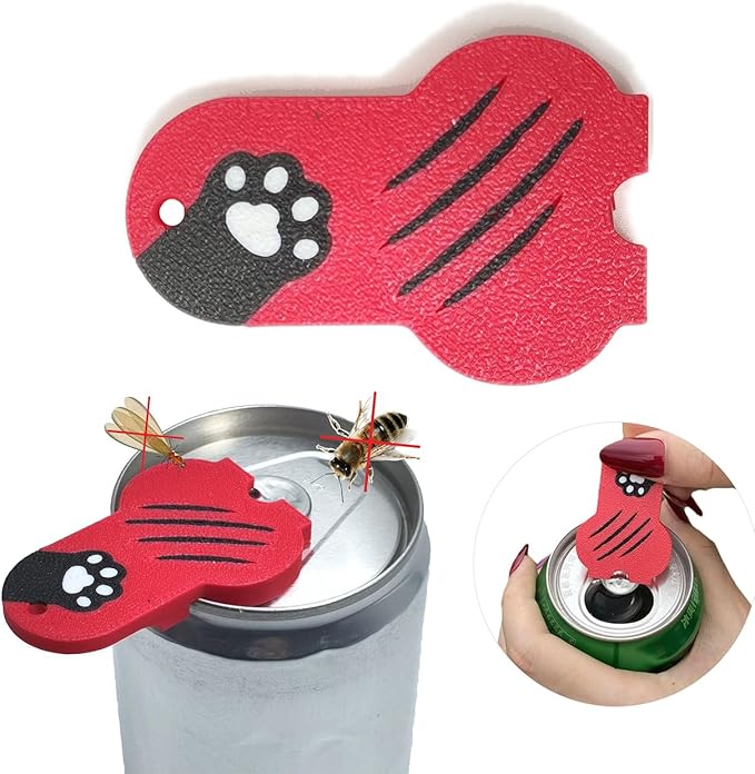 Soda Can Tab Opener Mini Soda Can Cover Easy Tab Opener and Drink Protector Cute Beverage Barricade Soda Protector for Beer,Coke,Aluminum Cans at Party,BBQ, Beach(Cat Paw Red)