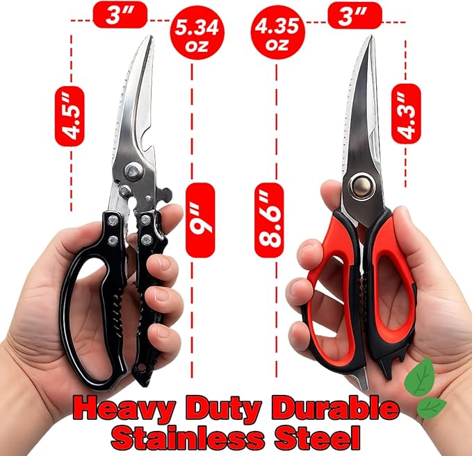 Heavy Duty Kitchen Shears - Ultra Sharp All Purpose Food Scissors for Cutting Chicken Bones, Meat & Vegetables, Multi-Function Stainless Steel Cooking Shears (Black)