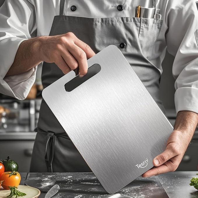 Titanium Cutting Board Set of 3, 100% Pure Titanium Food Grade Kitchen Chopping Board, Double-Sided Non-Toxic Easy to Clean & Dishwasher Safe, for Meats, Fruits and Vegetables (M+L+XL)