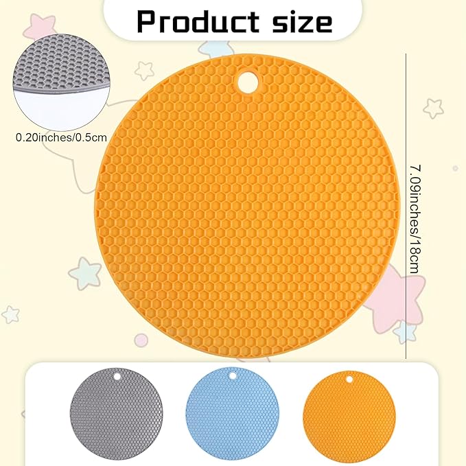 3 Pcs Silicone Jar Opener Pads, Multi-function Texture Can Opener Multipurpose Round Bottle Lid Openers Non-slip Coasters for Weak Hands Arthritis Seniors Children, Orange, Blue, Gray
