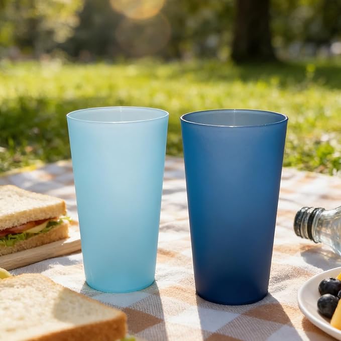 Reusable 32-ounce Drinking Cups - Unbreakable Large Plastic Tumblers set of 12, BPA Free Dishwasher Safe in 6 Assorted Colors for Indoor Outdoor Use