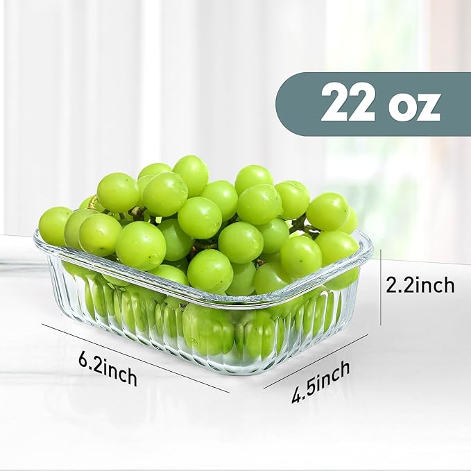 KOMUEE 10 Packs 22 oz Glass Meal Prep Containers with Lids, Airtight Glass Lunch Containers, BPA Free, Microwave, Oven, Freezer and Dishwasher Friendly, Gray