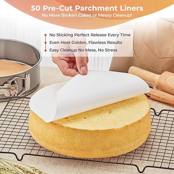 RFAQK Non-Stick 9 Inch Springform Pan - Spring form Pan for Cheesecake with Removable Bottom, Bonus Icing Spatula with 10 Pcs Parchment Paper & Recipe E-Book - Ideal for Baking Cakes, Pizzas, & More!