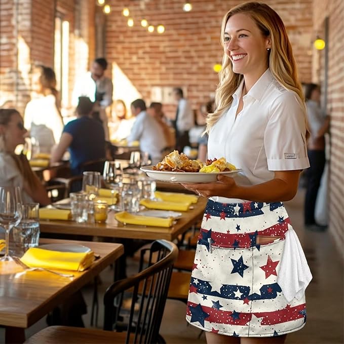 Server Waitress Waist Apron with 3 Pockets, Short Aprons for Servers,Waiter Apron For Waiter Accessories