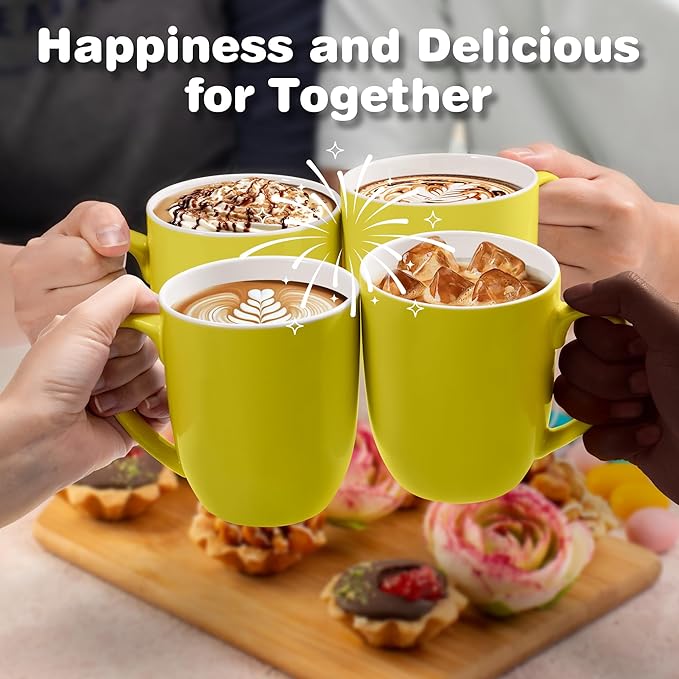 Urbanstrive 16 oz Large Coffee Mugs Set of 6 Ceramic Coffee Mug White Coffee Cups Tea Cups Idea Gift for Women Men House Warming Gifts New Home Office, Yellow 6 Pack