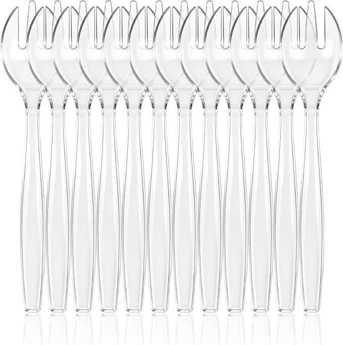 CXPSINC 12 Count Clear Plastic Serving Forks, 10" Disposable Heavy Duty Plastic Serving Utensils for Catering Weddings Parties Buffets Events and Stock Your Home (Clear, 12PCS Forks)