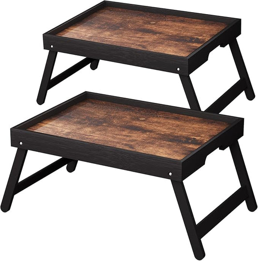 2 Pack Wooden Bed Tray Table with Folding Legs,Breakfast Trays,Serving Tray for Food and Snack,Laptop Trays for Working