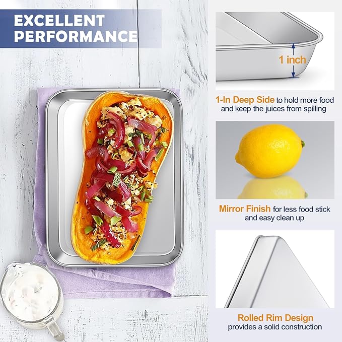 9 Inch Baking Sheet Pan with Rack Set, Joyfair Stainless Steel Toaster Oven Pans Tray & Cooling Racks for Cookie/Jelly Roll/Bacon/Meat, Commercial Metal & Rust-free, Dishwasher Safe