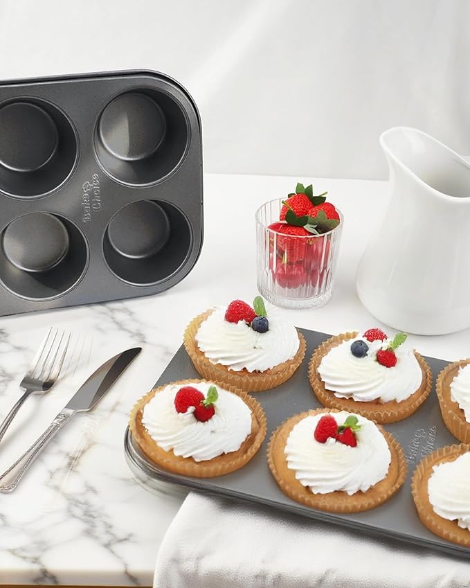 2 Pack Jumbo Muffin Pan for Baking, Extra Large Cupcake Pan includes 50 Natural Jumbo Cupcake Liners, Muffin Tin Nonstick 6 Cup, Baking Pans Set, Carbon Steel Baking Supplies