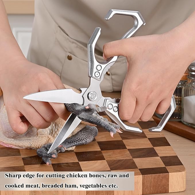 Kitchen Shears, stainless steel Sharp Kitchen scissors Dishwasher Safe, Gadgets Cooking Shears for Meat, Chicken Fish Poultry Herb Bread for Food Multi-function for home use (silver)