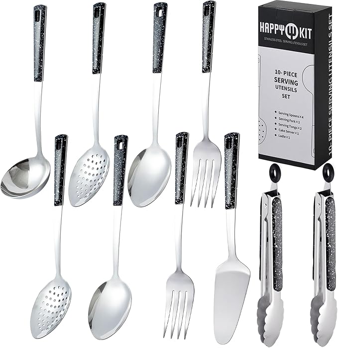 Stainless Steel Metal Serving Utensils - Set of Serving Spoons,Slotted Spoons, and Serving Tongs.serving fork,cake server