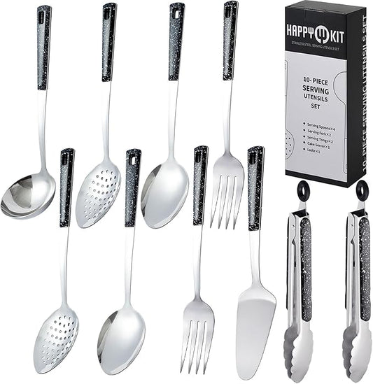 Stainless Steel Metal Serving Utensils - Set of Serving Spoons,Slotted Spoons, and Serving Tongs.serving fork,cake server