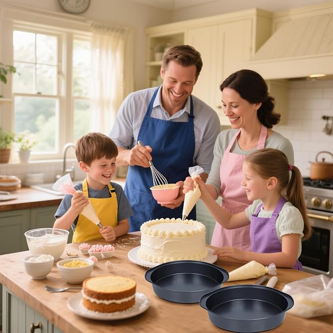 Cake Pan Set - 138 Piece 8-inch Round Cake Pans, Carbon Steel Cake Pan with Handles, Cake Decorating Kit with Parchment Papers, Piping Bag and More Accessories