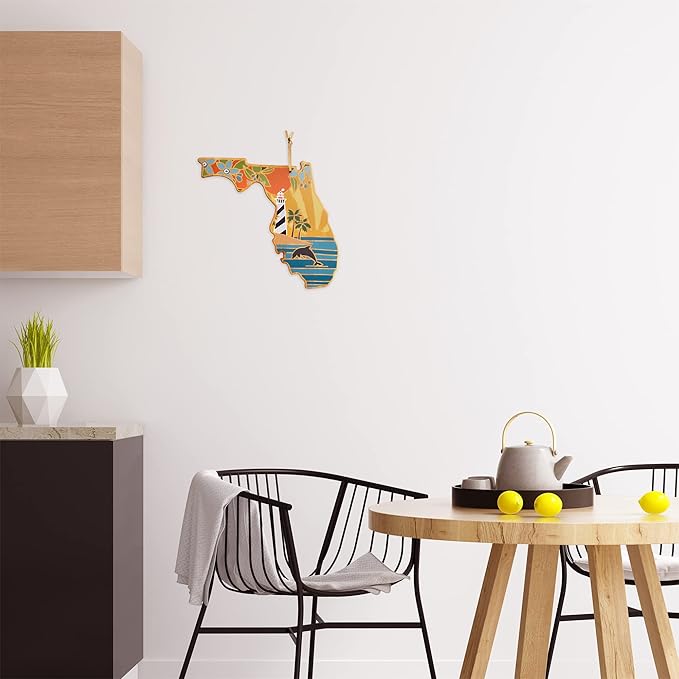 Totally Bamboo Florida State Shaped Cutting Board and Charcuterie Serving Platter with Artwork by Summer Stokes, Includes Hang Tie for Wall Display Varies